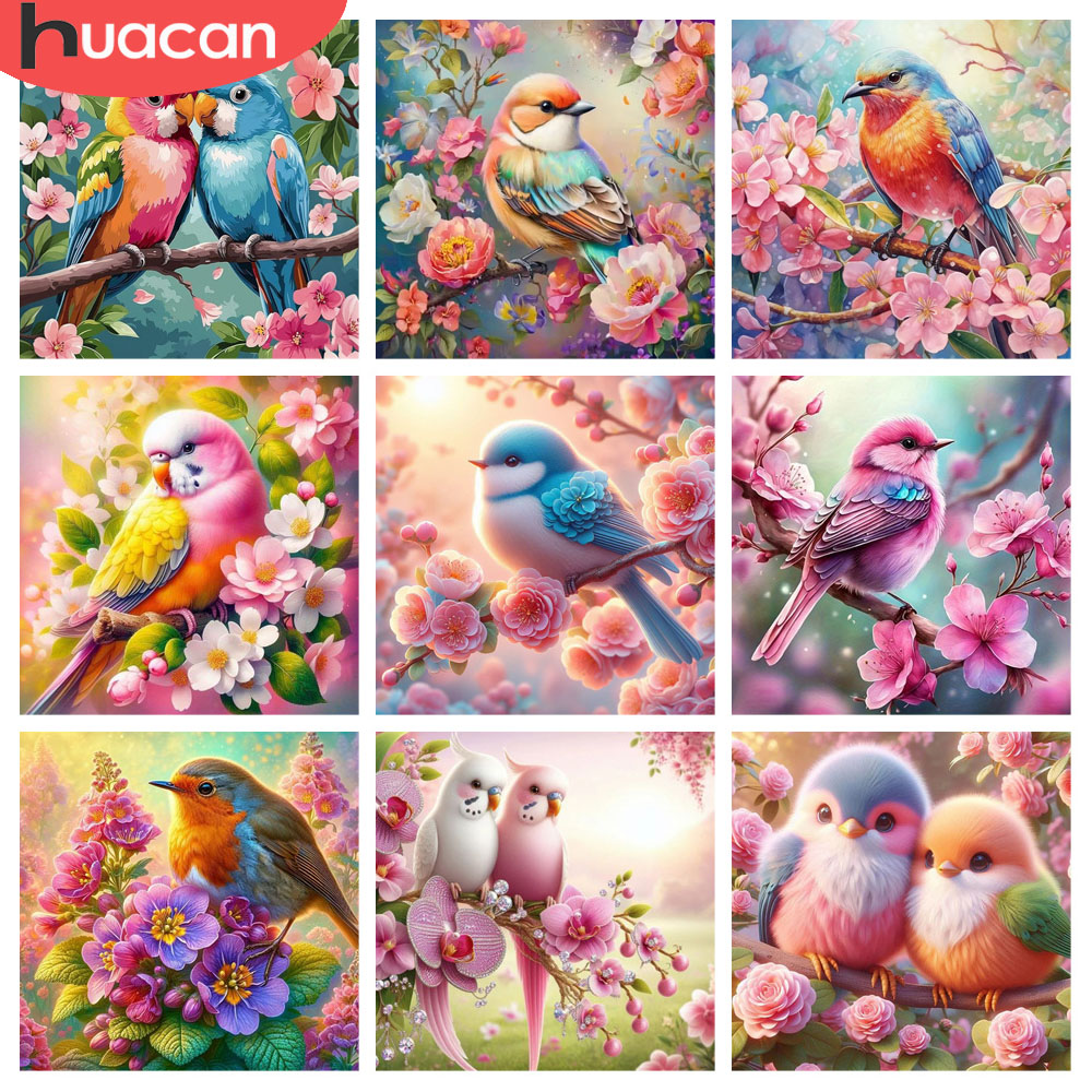 Photo Mosaic Print - HUACAN-pintura de diamante pájaro, flor, mosaico