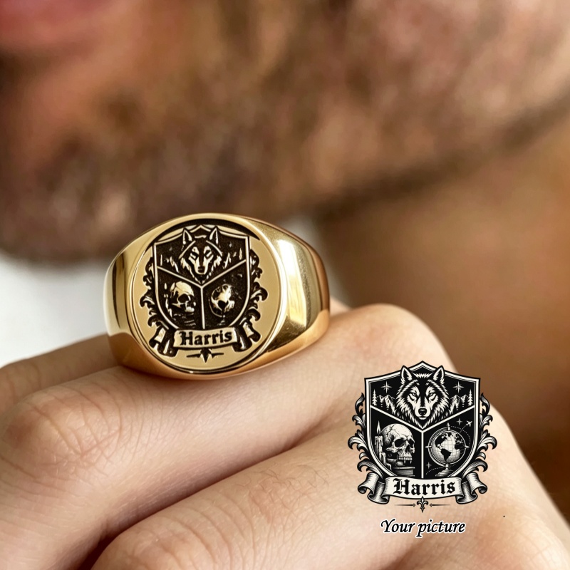 Initial Ring Custom - Anillo con sello personalizado con foto,